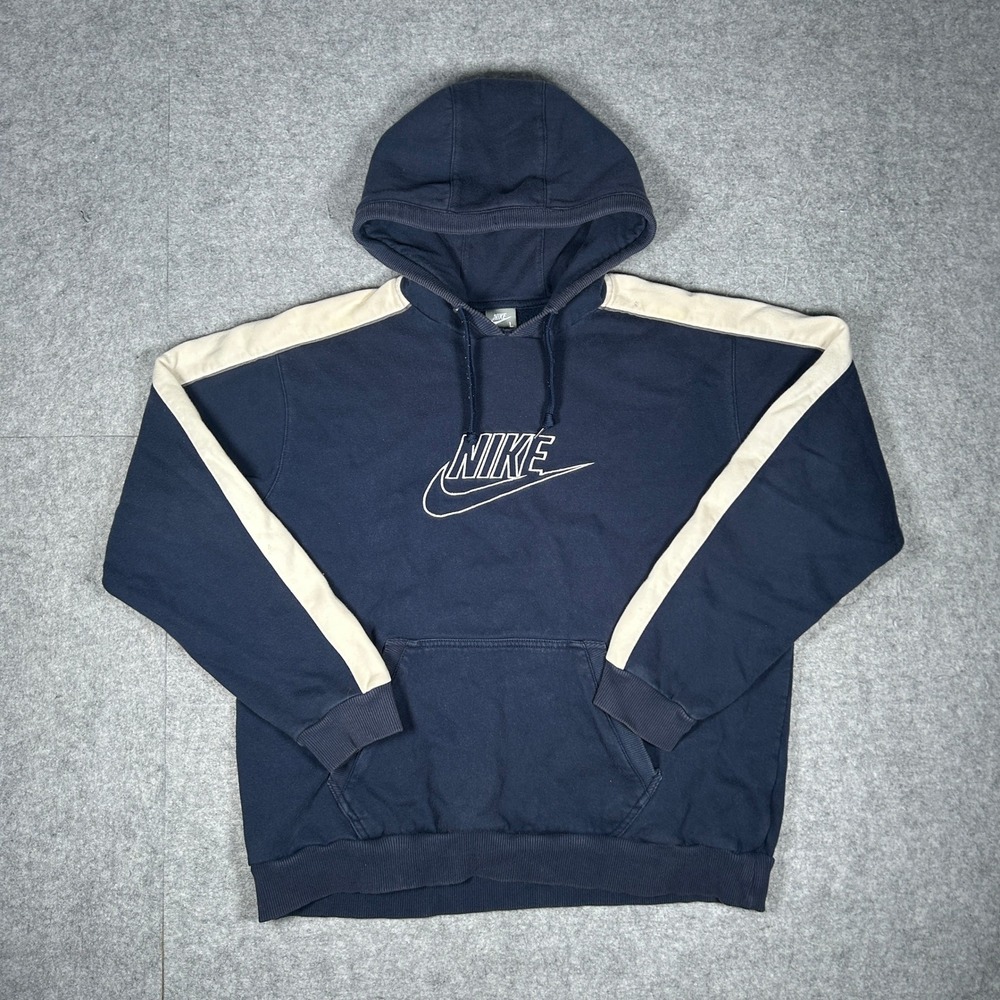 Nike hoodie Mens Large Navy Blue 227570-452 Vintage Y2K Embroidered Swoosh